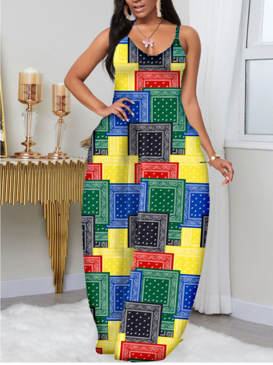 LW BASICS Plus Size Boho Geometric Print Patchwork Multicolor Floor Length Dress, Multi
LW BASICS Plus Size Boho Geometric Print Patchwork Multicolor Floor Length Dress, Multi