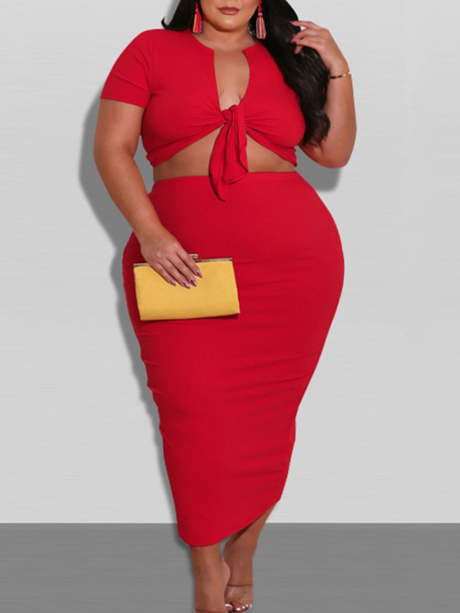 Lovely Plus Size Casual Bandage Design High-waisted Red Two-piece Skirt Set
Lovely Plus Size Casual Bandage Design High-waisted Red Two-piece Skirt Set