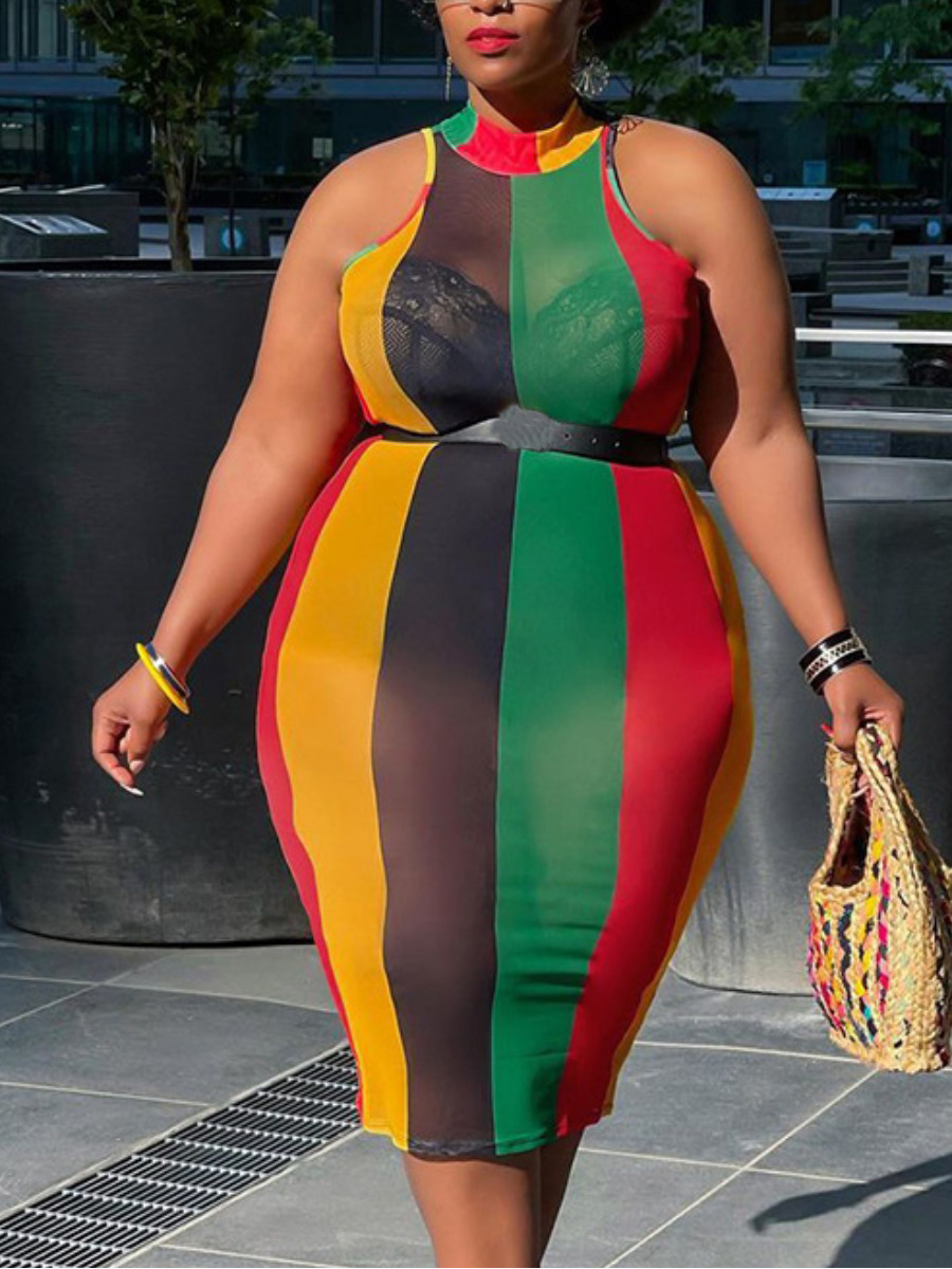 Lovely Plus Size Striped See-through Dress (Without Belt), Multicolor mstn
Lovely Plus Size Striped See-through Dress (Without Belt), Multicolor mstn