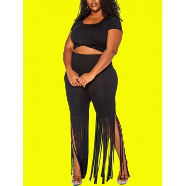 Lovely Plus Size Street U Neck Tassel Design Black Two-piece Pants Set
Lovely Plus Size Street U Neck Tassel Design Black Two-piece Pants Set