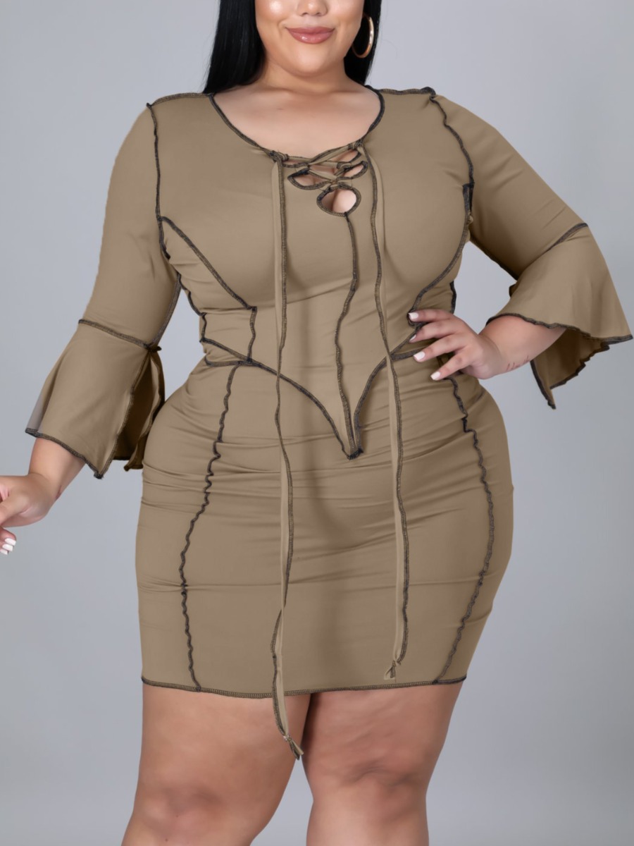 LW Plus Size Striped Flared Skirt Set, Brown 
LW Plus Size Striped Flared Skirt Set, Brown