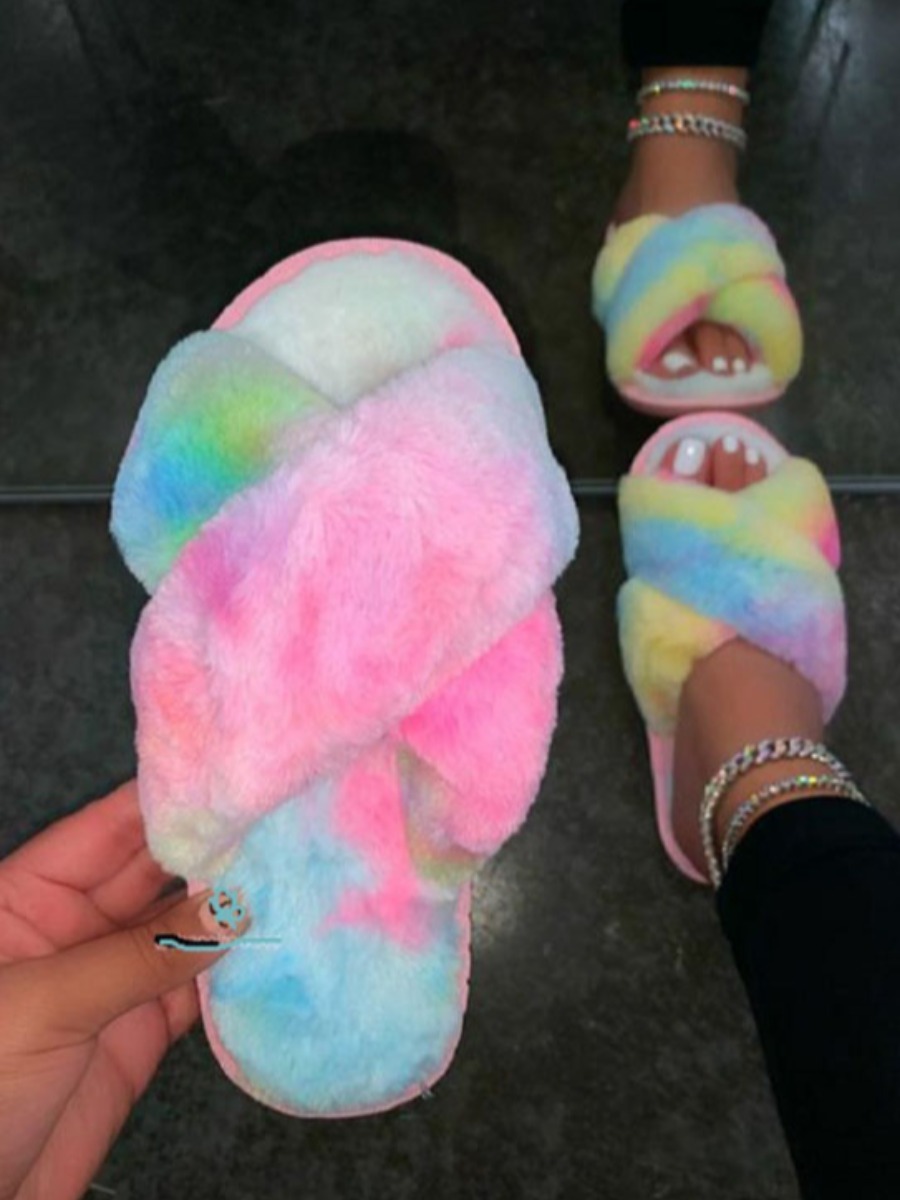 LW Tie-dye Plush Slippers, Multi