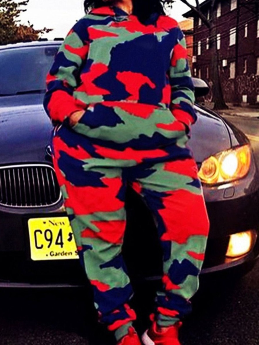 LW Plus Size Camo Print Kangaroo Pocket Tracksuit Set, Blue camouflage
LW Plus Size Camo Print Kangaroo Pocket Tracksuit Set, Blue camouflage