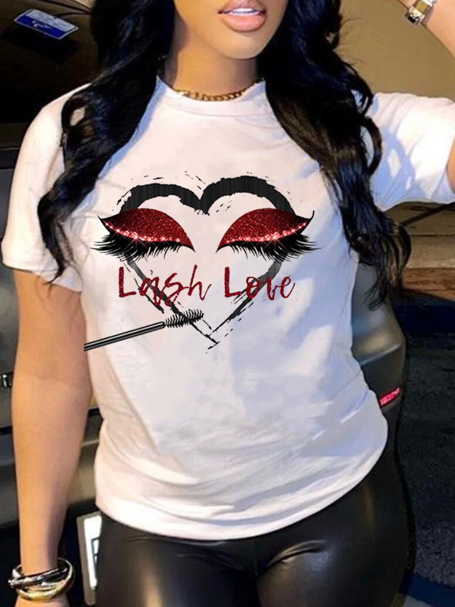 LW Plus Size Heart Letter Print T-shirt, White
