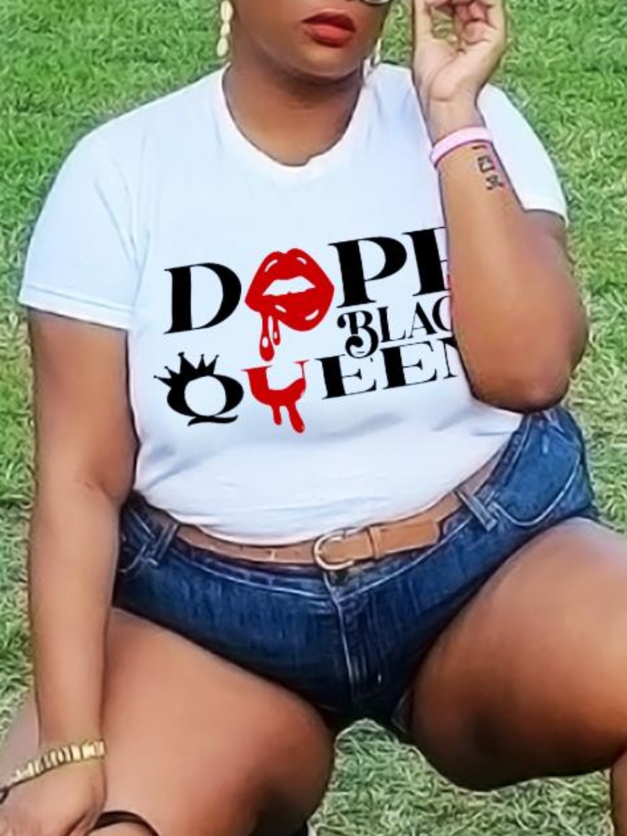 

LW Plus Size Lip Dope Letter Print T-shirt, White