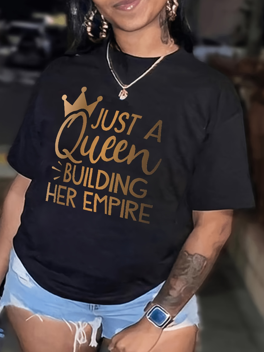 LW Queen Crown Letter Print T Shirt Sale LovelyWholesale