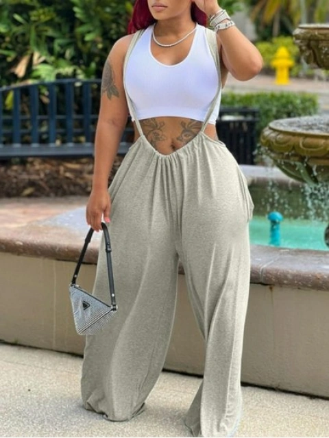 LW BASICS Wide Leg Looose Overall Pants Sale LovelyWholesale