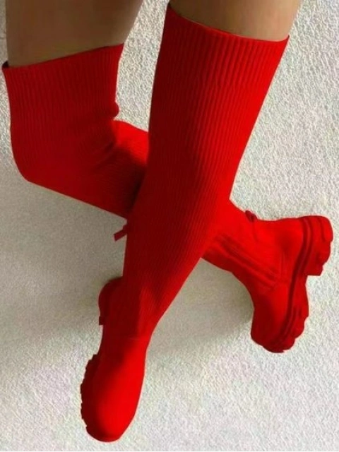 LW Ribbed Patchwork Zipper Design Thigh High Boots Sale LovelyWholesale