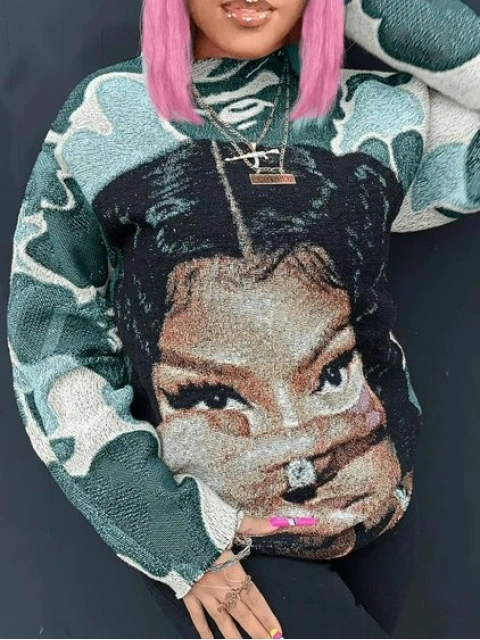 LW Plus Size Dropped Shoulder Figure Print Sweatshirt