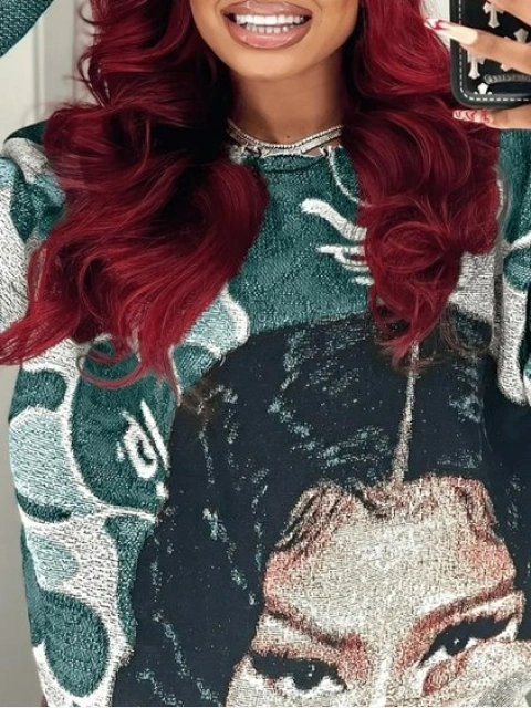 LW Plus Size Dropped Shoulder Figure Print Sweatshirt