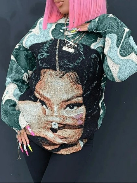 LW Plus Size Dropped Shoulder Figure Print Sweatshirt