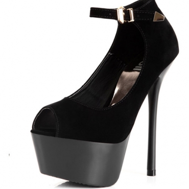 black round toe ankle strap heels