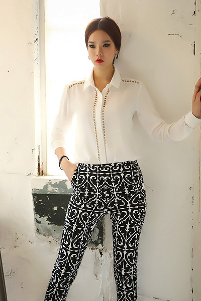 Chiffon Turndown Collar Long Sleeve Solid Blouses&Shirts_Blouses&Shirts ...