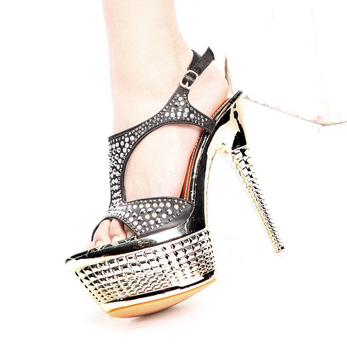 black high heels with diamond strap