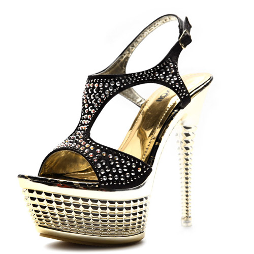 black high heels with diamond strap