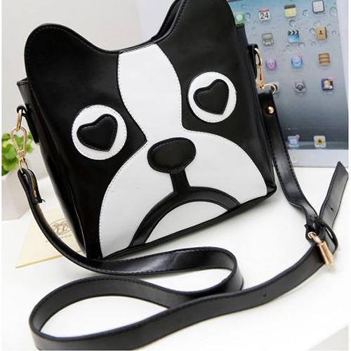 Fashion Zipper Design and Dog Print Black PU Messenger&Crossbody ...