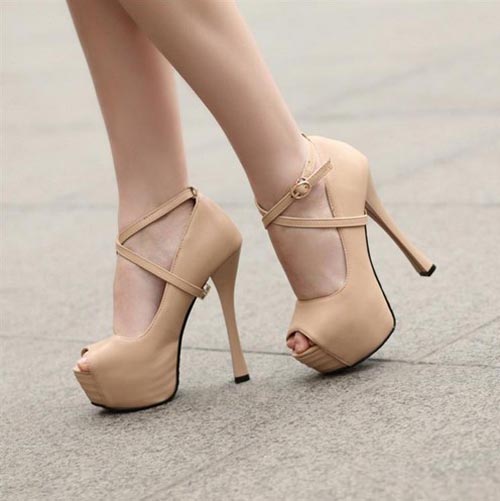 Fashion Stiletto High Heels Beige PU Cross Strap Pumps_Pumps_Shoes ...