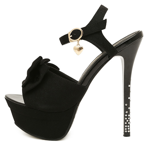 black heels with bow ankle strap