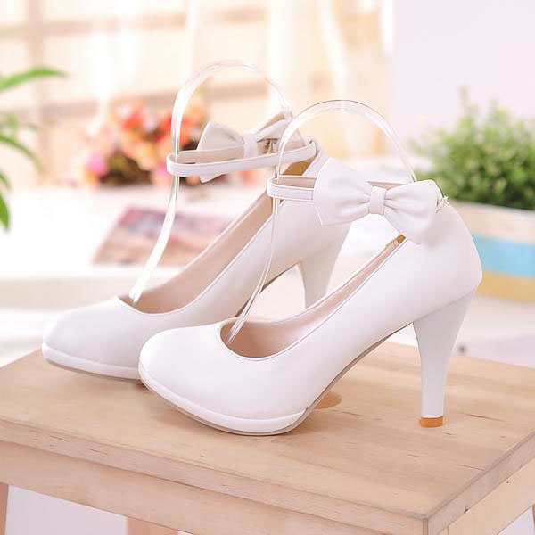 white platform heels with bow