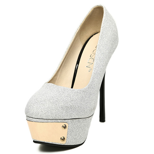 closed toe silver high heels