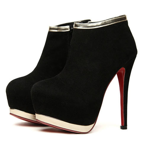 Fashion Round Closed Toe Stiletto High Heels Black Leather Pumps_Pumps ...
