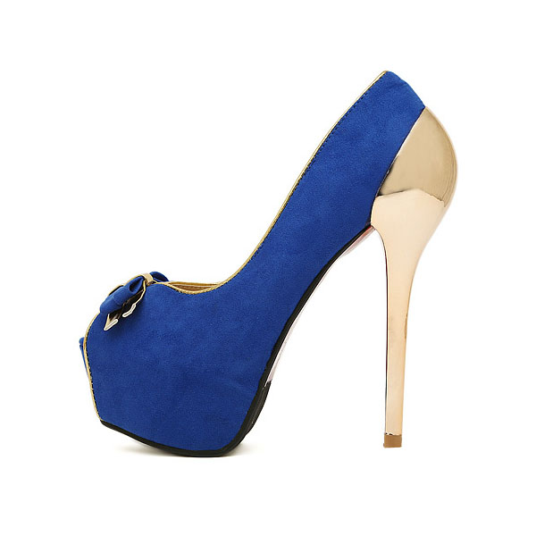 Fashion Round Peep Toe Stiletto High Heels Blue Suede Pumps_Pumps_Shoes ...