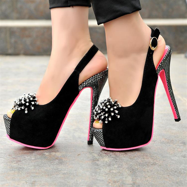 open toe embellished heels