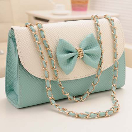 Fashion Refreshing Bow Tie Embellished and Zipper Design Solid Green PU ...