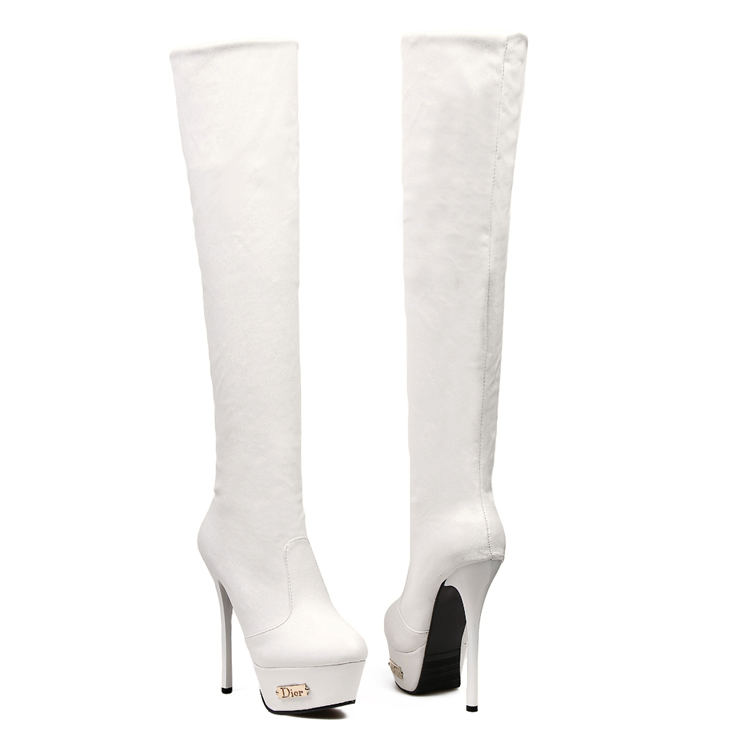 Winter Round Toe Stiletto High Heel White PU Over the Knee Boots_Boots ...