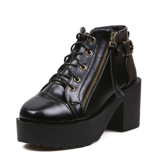 black high heel wedge boots