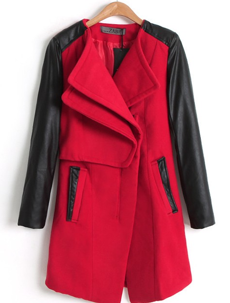 Red Asymmetric Short Sleeve Trench Coat 17326 main image 0