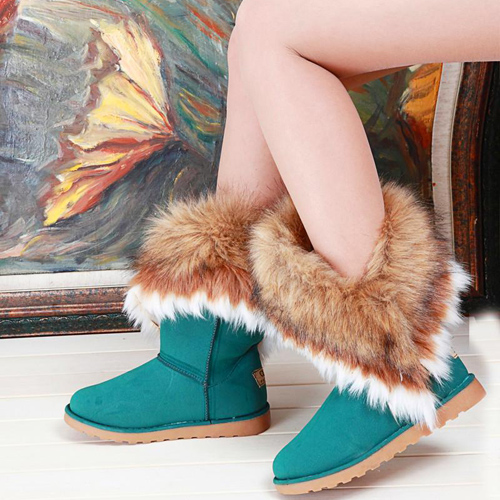 Cheap Women's Snow Boots Sexy Green Winter Warm Artificial Fur Ankle