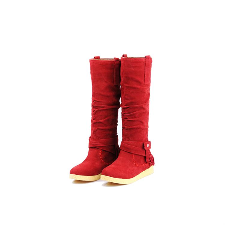 Winter Round Toe Flat Low Heel Slip On Mid Calf Tassel Red Snow Boots ...
