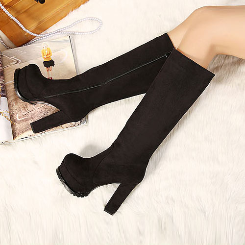 Winter Round Toe Chunky Super High Zipper Mid Calf Suede Martens Boots ...