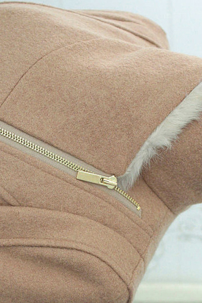 New Fashion V Neck Long Sleeve zipper Short Dark Pink Wool Coat_Wool ...