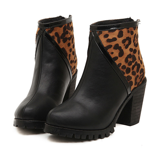 leopard chunky heel boots