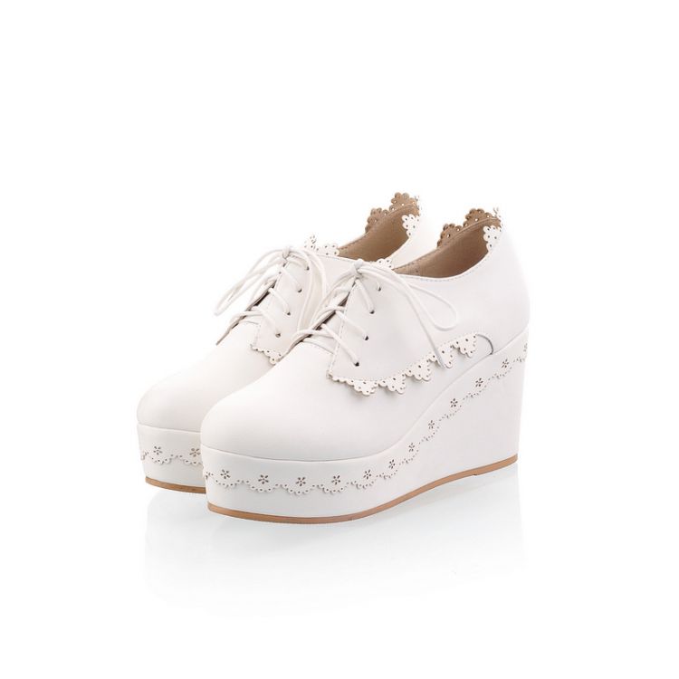 wedge pumps white