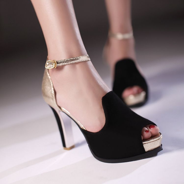 black chunky high heel sandals