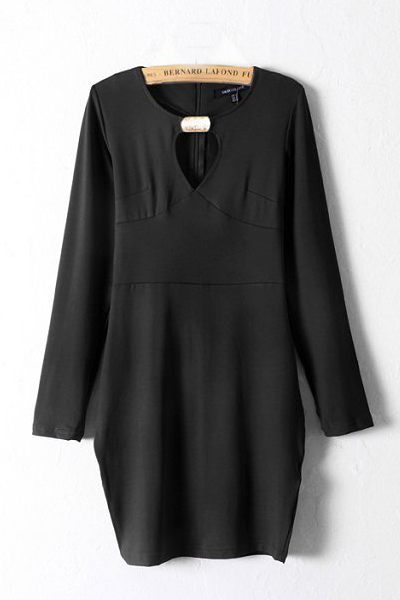 Sexy O Neck Long Sleeve Sheath Black Cotton Mini Dress_Dresses ...