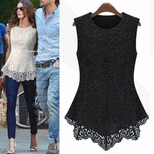 black sleeveless lace top