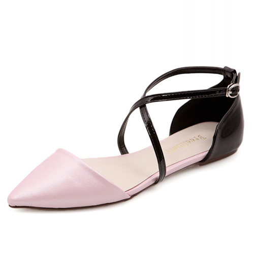 Fashion Pointed Toe Closed Ankle Strap Low Heel Pink PU Flats_Flats ...
