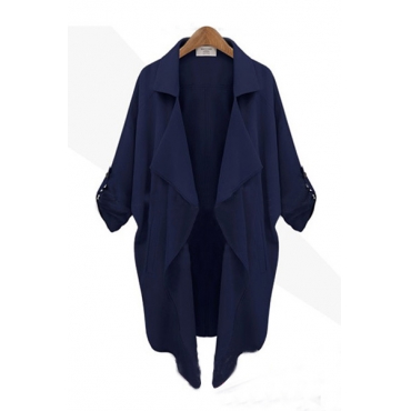 New Style Turndown Collar Long Sleeve Trench Blue Cotton Coat_Trench ...