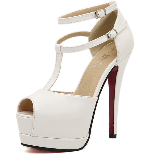 Fashion Stiletto High Heel T Strap White PU Sandals_Sandals_Shoes ...