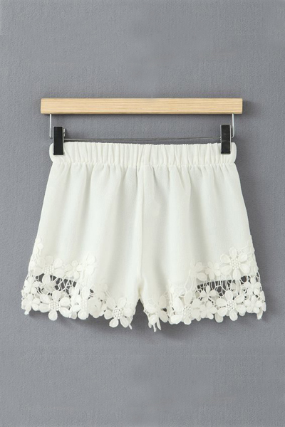 New Style Solid Elastic Waist Mid Regular White Cotton Shorts_Shorts ...