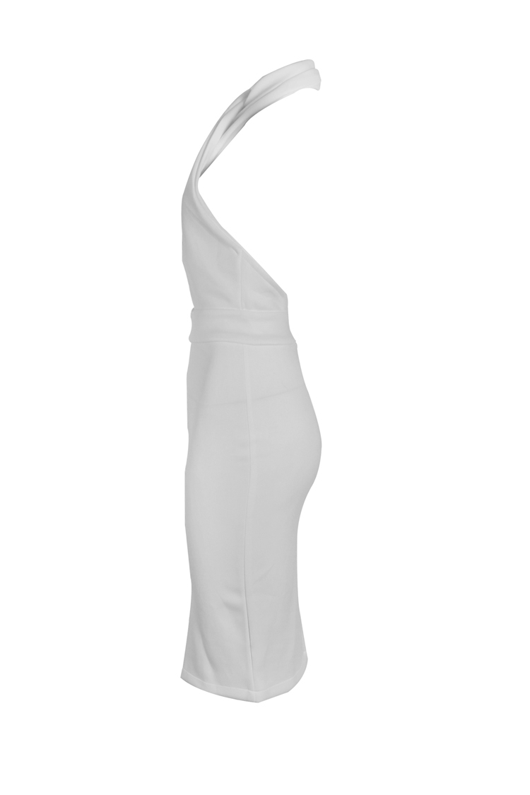 Sexy Halter Neck Front Crossed Sleeveless Backless White Polyester Sheath Dressdresses 8056