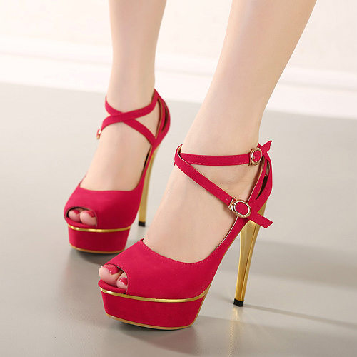 Fashion Peep Toe Buckles Designed Ankle Straps Crossed Stiletto Super ...