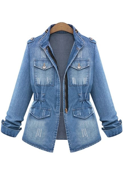 New Style Turtleneck Long Sleeves Zipper Designed Blue Cotton Blend ...