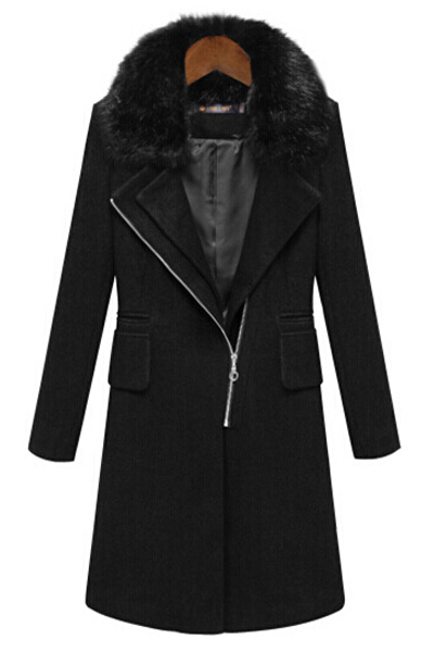 Cheap New Style Long Sleeves Zipper Design Black Long Hooded Wool Coat ...