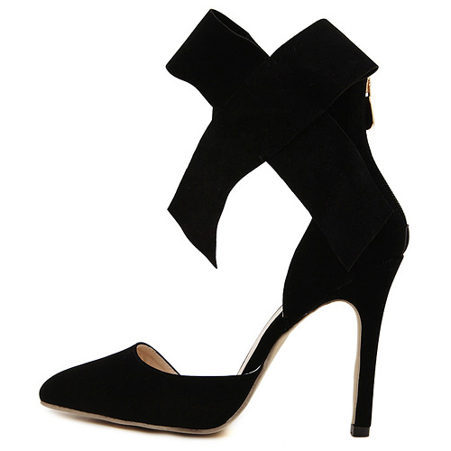 black heels with tie strap