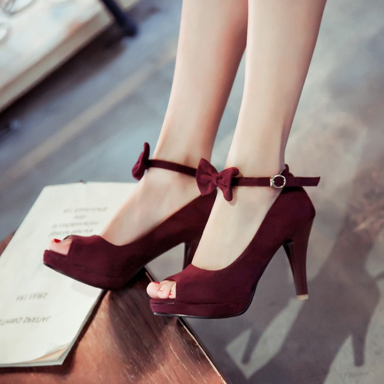 Cheap Vintage Peep Toe Stiletto Super High Heel Red Suede Ankle Strap ...